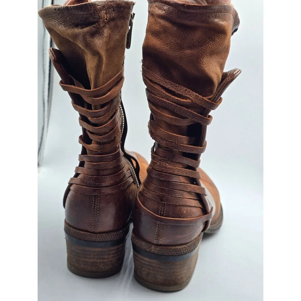 A.S.98 Ankle Boots Chet Katarina Womens 39 9 US Brown Leather Strappy Zip Moto